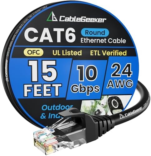 CableGeeker Cat 6 Ethernet Cable 15ft, 10Gbps, Black by CableGeeker