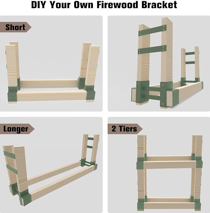 Outdoor Firewood Rack Bracket Kit for 2x4 lumber, Green, 1 Pair - Image 7