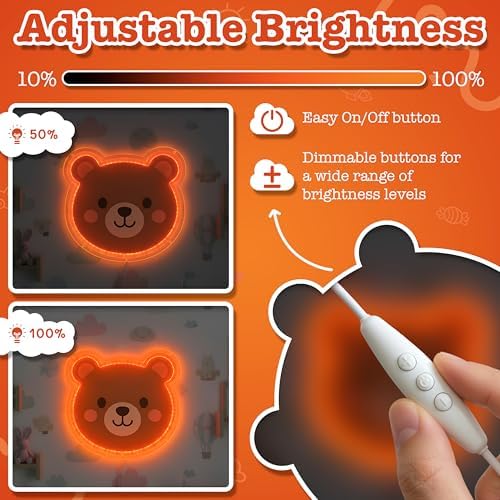 Cute Bear LED Neon Sign with Dimmable Night Light for Bedroom, Play Room, Kids Room, Nursery, Wall Decor and Birthday and Christmas Gift USB Connection - Image 3