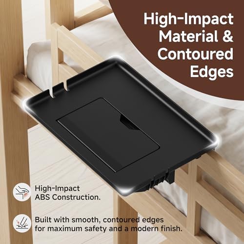 COOL-ANGLE Bedside Shelf for Bunk Bed & College Dorm, 13x9.5 Clamp-On Floating Nightstand with Hidden Storage & Cable Management, Fits Bed Rails up to 2.9", Black - Image 7