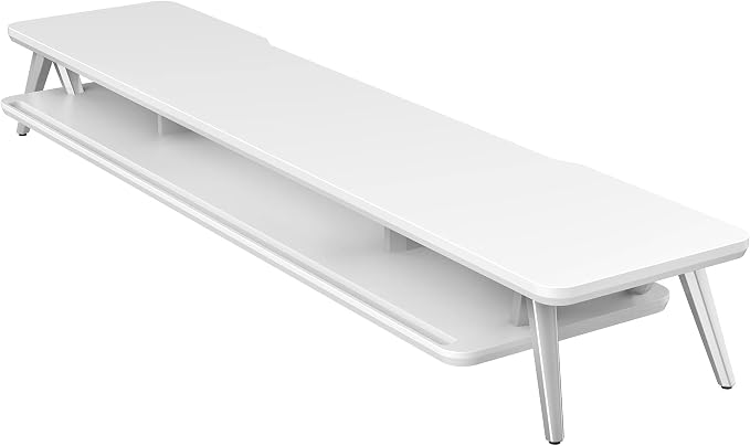 Fenge Dual Monitor Stand Riser, Wooden Desk Shelf with 2-Tier Storage | 42.5-Inch Wide, Sturdy Aluminum Legs, Built-In Phone & Tablet Slot, Desktop Organizer for Office Accessories - Image 8