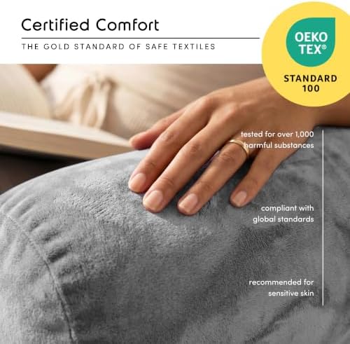 Nestl Reading Pillow for Bed, Back Pillow for Sitting Up in Bed, Light Grey | 18” Backrest Pillow with Arms, Adjustable Support, Shredded Memory Foam Fill, OEKO-TEX, College Dorm Essentials for Adults - Image 5