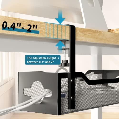 Litwaro Under Desk Cable Management Tray 2 Pack, No Drill, Organizer with Clamp Easy to Install for Standing Cord Organizer, Wire Damage Desk, Black, 13.38''-2 pack - Image 2