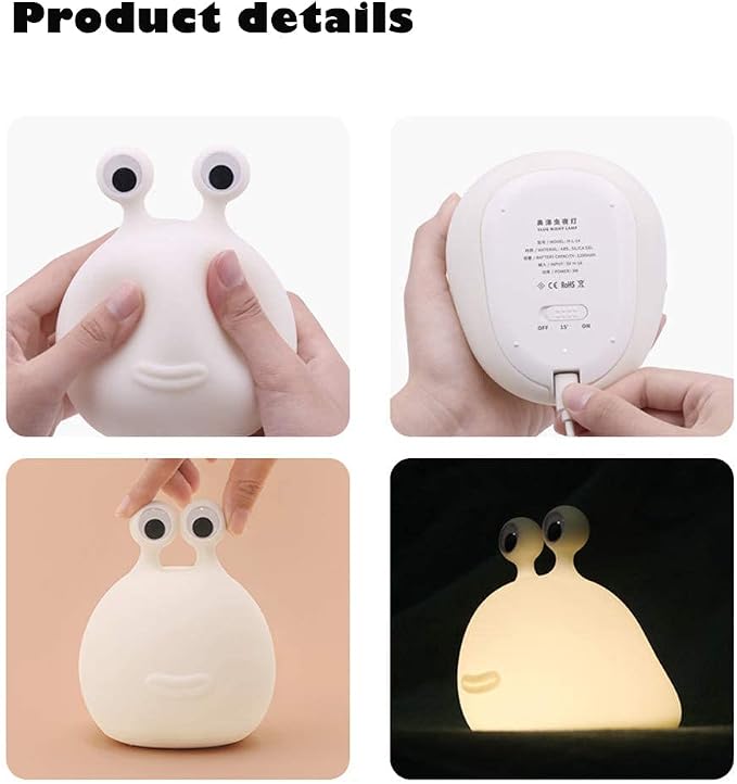 Slug Night Light,Silicone lamp for Kids,USB Rechargeable Cute Animal Lamps Timer Setting Safe Bedside Lamp Portable LED Lamps for Breastfeeding Dorm Room Decor for Christmas Gift - Image 5