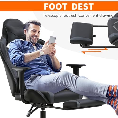 Gaming Chair, High Back PU Leather Gaming Chairs Computer Chair with Headrest & Lumbar Support, Height Adjustable Wide Seat Gaming Chairs for Adults, Game Chair with Footrest & Armrest - Image 5
