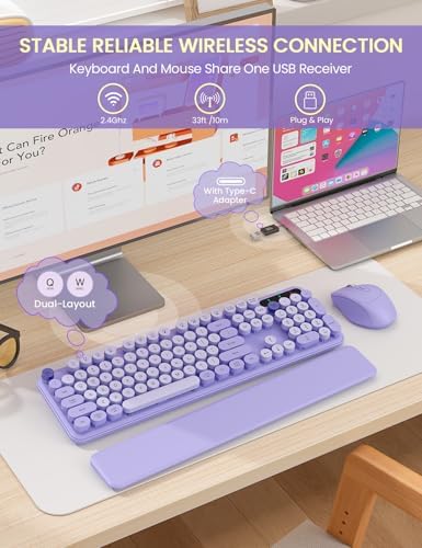 Wireless Keyboard and Mouse Combo, Cute Typewriter, Magnetic Wrist Rest - Image 4