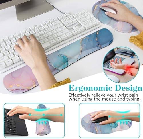Lateefah Ergonomic Mouse Pad with Wrist Rest and Keyboard Wrist Rest Set | Non-Slip Memory Foam Wrist Rest for Computer Keyboard, Easy Typing, Pain Relief, Mousepad Wrist Support for Home Office Game - Image 4