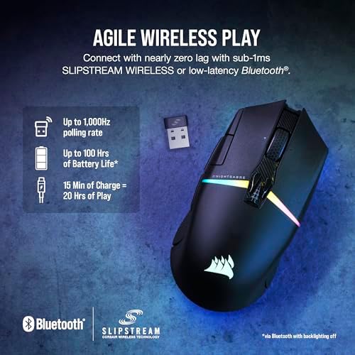 Corsair NIGHTSABRE RGB Wireless Gaming Mouse for FPS, MOBA - 26,000 DPI - 11 Programmable Buttons - Up to 100hrs Battery - iCUE Compatible - Black - Image 6