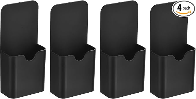 PATIKIL 4pcs Magnetic Pen Marker Holders, 50x27mm Dry Erase Marker Pencil Holder Cup Organizer for Classroom Home Office Refrigerator Whiteboard Locker, Black, 4x2x1 by PATIKIL