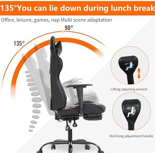 High Back PU Leather Gaming Chairs Computer Chair with Headrest & Lumbar Support, Height Adjustable Wide Seat Gamer Chair Gaming Chairs for Adults, Game Chair with Footrest & Armrest - Image 4