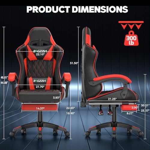 Bigzzia Ergonomic Gaming Chair with Footrest & Breathable PU Leather, Red - Image 3