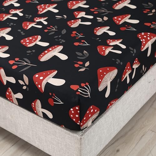 SDIII 4PCS Red Mushroom Sheets Set Queen, Soft Microfiber Mushroom Sheets Queen, Vintage Botanical Bed Sheet for Kids Boys Girls and Teens All Season - Image 2