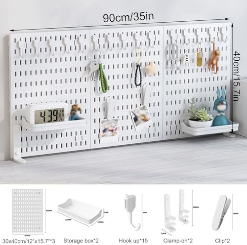 Pegboard Wall Organizer Panels.Clampable Desk & - No Drill Shelf & Accessory Holder for Office, Gaming, Home, 90 x 40 cm, White - Space-Saving Solution - Image 2