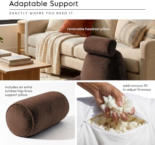 Nestl Reading Pillow with Shredded Memory Foam Includes 2 Neck and Lumber Support Pillows, Designed for Sitting Up in Bed and Couch, Back and Arms Adjustable Support for Adult & Teens, Chocolate Brown | 22” Backrest Pillow Includes Neck & Lumber Pillow... - Image 3