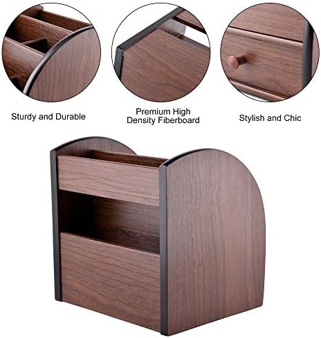 Siveit Wooden Desktop Organizer with Drawer, Multifunctional Office Supply Storage - Remote Control Caddy Holder - Image 3