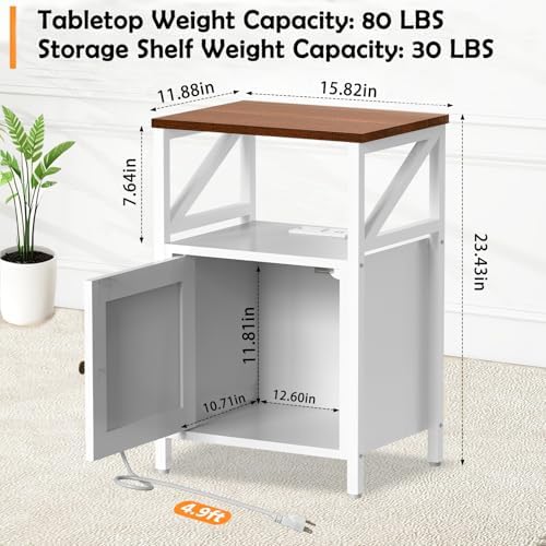 Side Table with Charging Station - Bedside Tables for Small Spaces White - Image 3