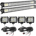 LED Light Bar Kit for Truck, 2 Pcs 20 Inch Slim Light Bars, 4 Pcs 4 Inch LED Pods, 2 Wiring Harness, 12V 24V Off-Road Driving Work Fog Lights for SUV ATV Tractor Pickup Golf Cart by SanYoung-AutomotiveLights