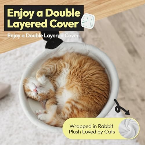 Adjustable Cat Desk Bed, Sunken Design Cat Hammock, Supports Up to 50 lbs, Sturdy Metal Frame with Secure Clamp, Removable Faux Rabbit Plush Cover, Perfect for Home or Gaming Desk (White, XL) - Image 6