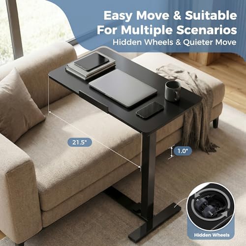 DUMOS Overbed Table with Wheels, Height-Adjustable Bedside Table, Black - Image 6