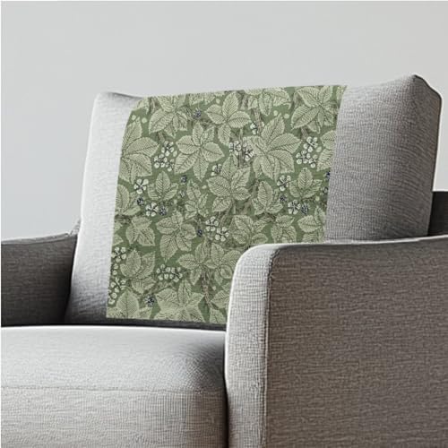 Green Leaf Textured Print Recliner Chair Headrest Protector Cover 2/Pcs- Easy Install Breathable Polyester, Waterproof & Anti-Slip with Fixing Nails for Office/Home (26x16 Inch) by ZCFYGDX