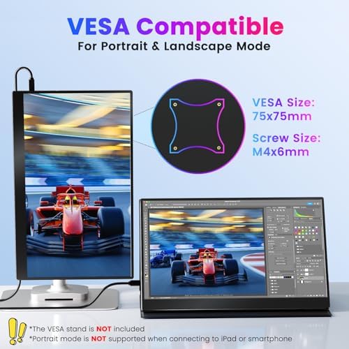 Upperizon Portable Monitor 15.6 inch 4K UHD 3840X2160 144% sRGB 60Hz HDR HDMI USB-C Travel Monitor for Laptop MacBook PC Surface PS5 Xbox, External Display with Full Cover & Speakers, VESA Compatible - Image 6