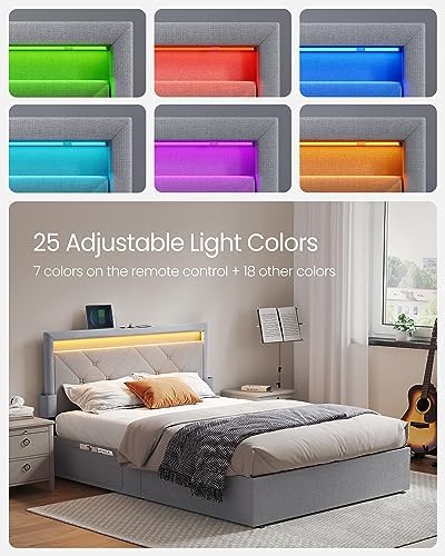 VASAGLE Full Bed Frame, 4 Storage Drawers on Wheels, Charging Station - Image 3