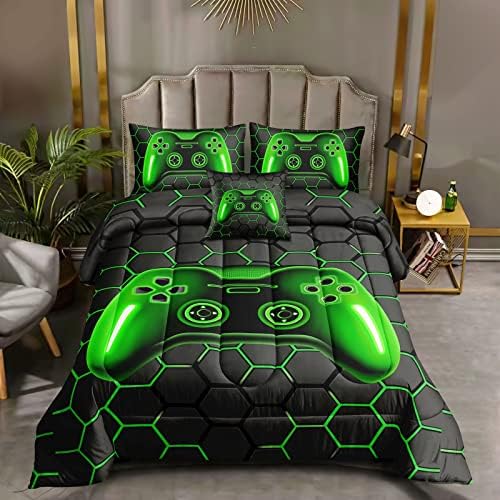 ROWADALO 6 Pieces Bed in A Bag Gamer Bedding Set for Boys Kids Adult Gaming Comforters Set,Boys Bed in A Bag Set Full Size Comforter with Fitted Sheet Flat Sheet Pillowcase pillowsham,DJTH5026Full - Image 2