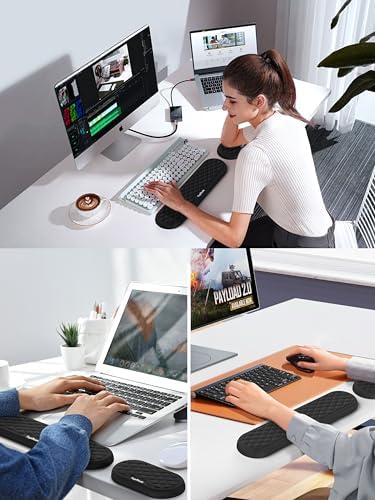 Ergonomic Wrist Rest, Full-Size Keyboard & Mouse Wrist Support Pad, Black | Slow Rebound, Soft Memory Foam, Computer Keyboard & Mouse Palm Rest, Pain Relief, Comfort for Office, Gaming, Study, Typing - Image 6