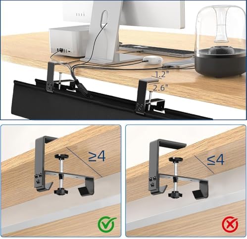 No Drill Under Desk Cable Management Tray, 28" Fabric Cord Hider for Wire Organizer, Clamp/Screw Mount Desk Cable Management, Cable Raceways Tray Cord Hiders for Office/Home - Image 3