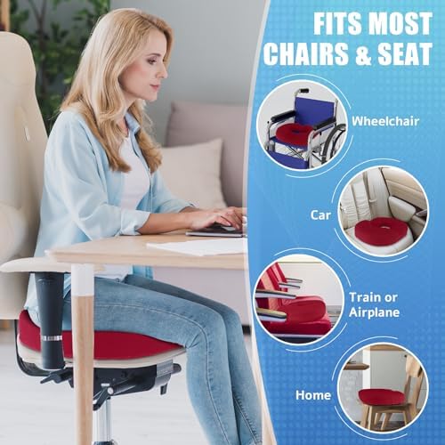 BlissTrends Donut Pillow Seat Cushion, Memory Foam Lifting Cushions | Donut Chair Cushions for Postpartum Pregnancy&Hemorrhoids,Tailbone Pain Relief Cushion for Office&Home Chairs(X-Large, Red) - Image 6