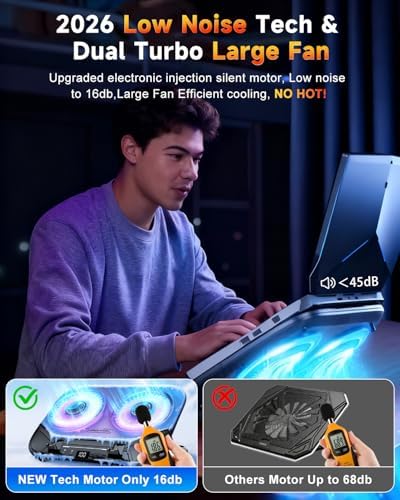 Upgraded Laptop Cooling Pad with Dual TEC Coolers & 2 Quiet Fans-RGB Laptop Cooler for 12-21in Laptops, Gaming Laptop Fan Cooling Pad Stand with Phone Holder, 100-Speed & 5-Height Adjustable, USB Port - Image 6