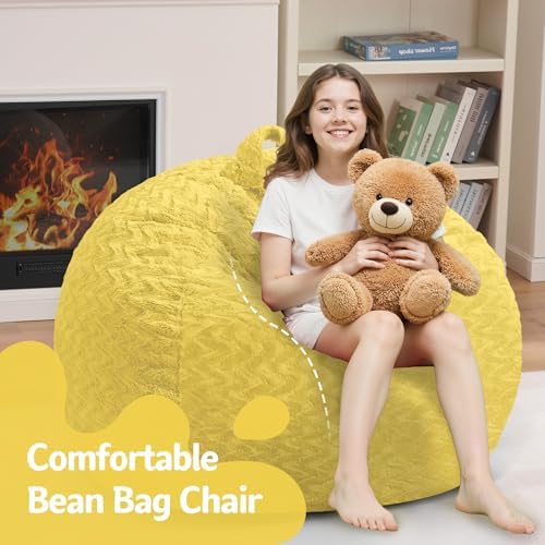 2FT Bean Bag Chair,Giant Bean Bag Chairs for Adults,Big Bean Bags with Memory Foam Filled, Large Beanbag Chairs with Chevron Plush Cover-Yellow - Image 5