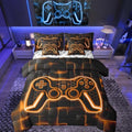 Feelyou Kids Gamer King Comforter Set with Sheets 7 Piece Orange and Black Bedding Set for Boys Teens Decor Gaming Ombre Bed in a Bag Geometric Square Bed Set by Feelyou