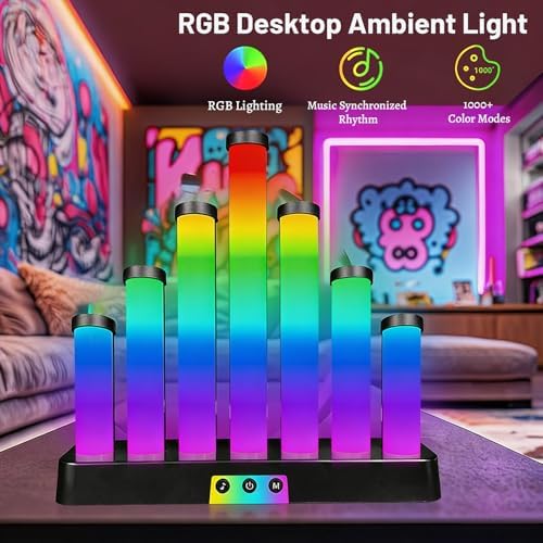 AVEKI RGB Table Lamp, Color Changing Gaming Light with Music Sync, USB Powered Desk Lamp for Gaming Room Decor Pictures Ambient Lighting (A-Stepped) - Image 2