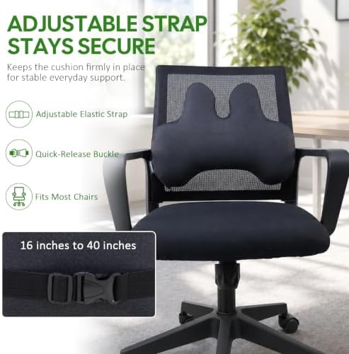 Slim Lumbar Support Pillow for Car Seat and Office Chair | Slim dual-wing memory foam back cushion with adjustable strap and washable cover for office chairs, gaming chairs and cars - Image 5