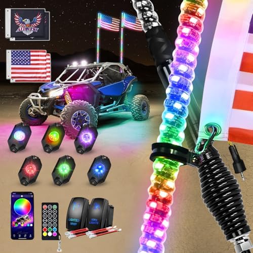 Nilight RGB LED Whip Light 2PCS 4FT with 4 Rock Lights Combo by Nilight