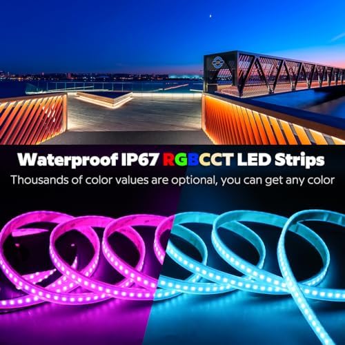 Outdoor RGBCCT LED Strip Light, 112 LEDs/m High Density, 24V 16.4FT Flexible RGB Color Changing LED Tape Light with 2700K-6500K Tunable White (IP67 Waterproof 14MM Width) - Image 6