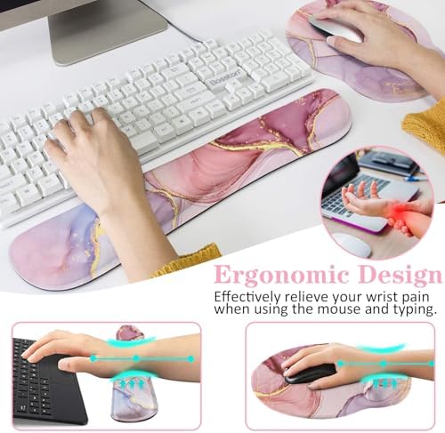 Lateefah Ergonomic Mouse Pad with Wrist Rest and Keyboard Wrist Rest Set | Non-Slip Memory Foam Wrist Rest for Computer Keyboard, Easy Typing, Pain Relief, Mousepad Wrist Support for Home Office Game - Image 4