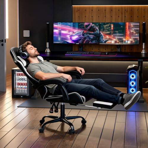 Magshion Video Gaming Computer Chair with Footrest, White | Ergonomic, Lumbar Support, Adjustable Height, Racing Style, High Back Recliner, Comfy Leather, Swivel Seat, for Home Office - Image 4