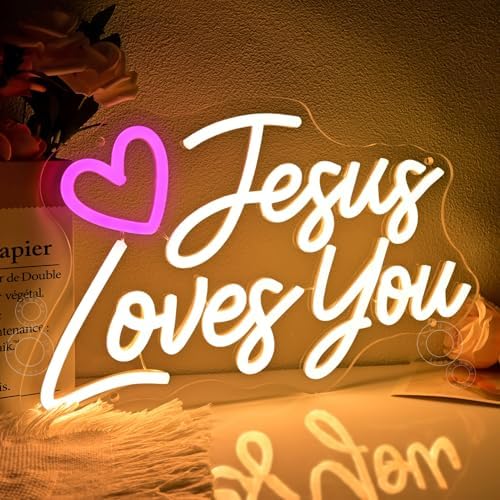 SYLHOME Heart Jesus Loves You Led Neon Light Sign Bedroom Church Wall Decor - Image 2