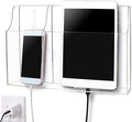Clear Wall Tablet Holder Acrylic Wall Mounted Phone Holder for iPad, Remote Control Holder Laptop Stand for eReader Storage Caddy with Charging Holes for Kindle iPhone by Pansyling