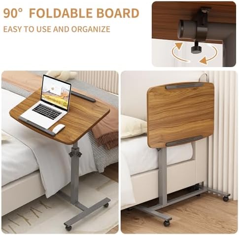 Laptop Table Mobile Adjustable Height Portable Desk Notebook Swivel PC Computer Rolling Desk with Wheels, Laptop Stand for Couch Bedside Hospital Bed Table - Image 5