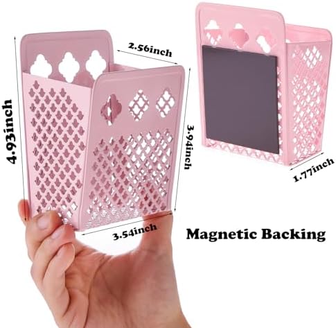 Magnetic Pen Holder, Mesh Metal Strong Magnet Dry Erase Marker Holder Pencil Organizer Small Items Basket for Refrigerator, Whiteboard, Locker Accessories-Pink, Pack of 1, Blush, New-Z008 - Image 2