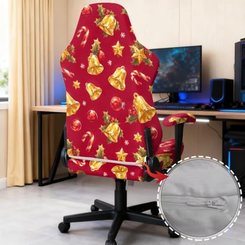 Christmas Bells Gaming Chair Covers Set of 4 Christmas Candy Computer Game Chair Seat Slipcover with Arm Rest Non Slip Red Office Chairs Protective Slipcovers for Office, Home - Image 3