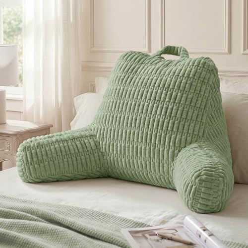 Blissful Diary Reading Pillow, Large Backrest Pillow with Shredded Memory Foam for Adult & Children, Designed for Bed and Couch Sitting Up, Includes Arms, Pockets and Washable Cover, Sage Green by BlissfulDiary