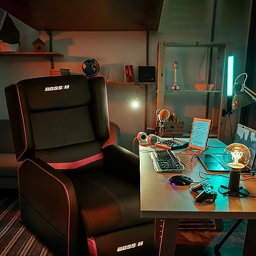 BOSSIN Gaming Recliner Chair for Adults 400lbs Racing Style Sofa Big and Tall PU Leather Recliner Seating, Modern Ergonomic Lounge Comfortable Home Movie Theater for Living Room(Red) - Image 4