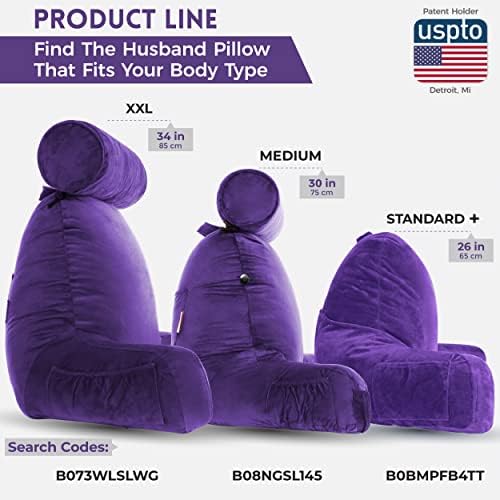 Husband Pillow Reading Pillow with Arms - Standard Backrest for Sitting Up in Bed - Firm Support Bed Rest Pillow for Adults, Neck Roll, Removable Cover -TV, Reading, Lounging - Purple - Image 3