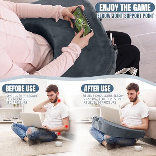 HOMBYS Extra Large Arm Rest Pillow for Adult Gaming,Lap Desk Pillow,Crochet Pillow for Lap Support,Foam Bed Rest Pillow for Reading (Dark Grey) - Image 6