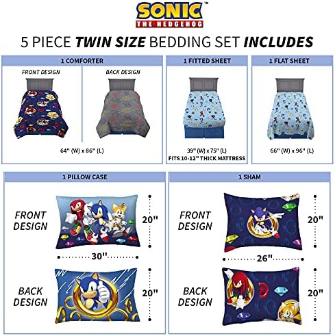 Franco Kids Bedding Super Soft Comforter and Sheet Set with Sham, 5 Piece Twin Size, Sonic The Hedgehog, Anime - Image 4