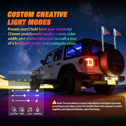 Nilight RGB LED Whip Light 2PCS 3FT with 6 Rock Lights Combo - Image 4